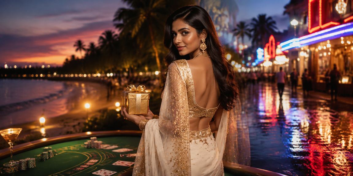 Goa beach with baccarat game and model in saree