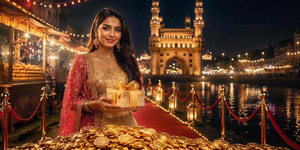 A colorful slots game inspired by Hyderabad's Charminar and lively markets