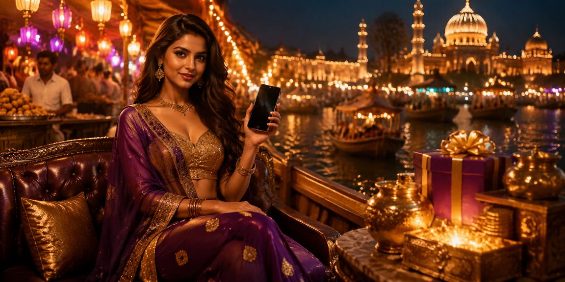 Night market in India with deposit bonus advertisements